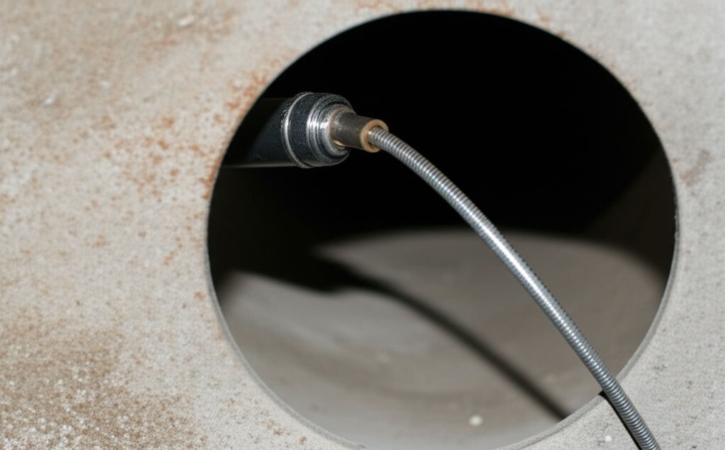 câmera de inspeção sendo utilizada para identificar obstrução em tubulação