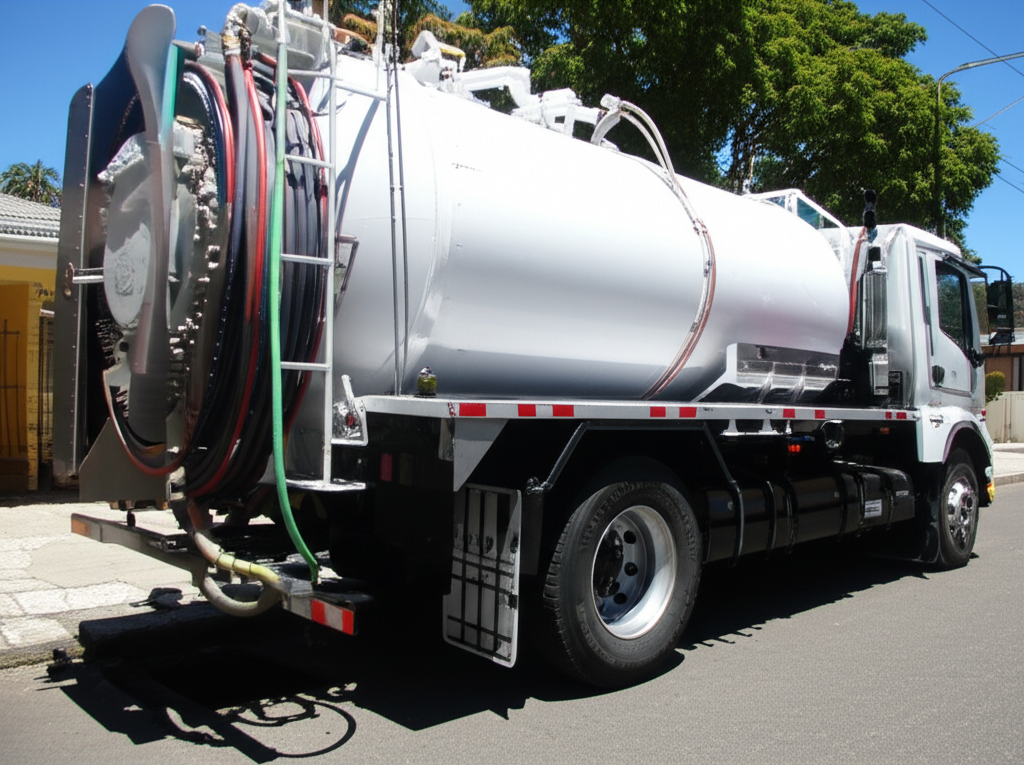 caminhão de desentupidora realizando serviço