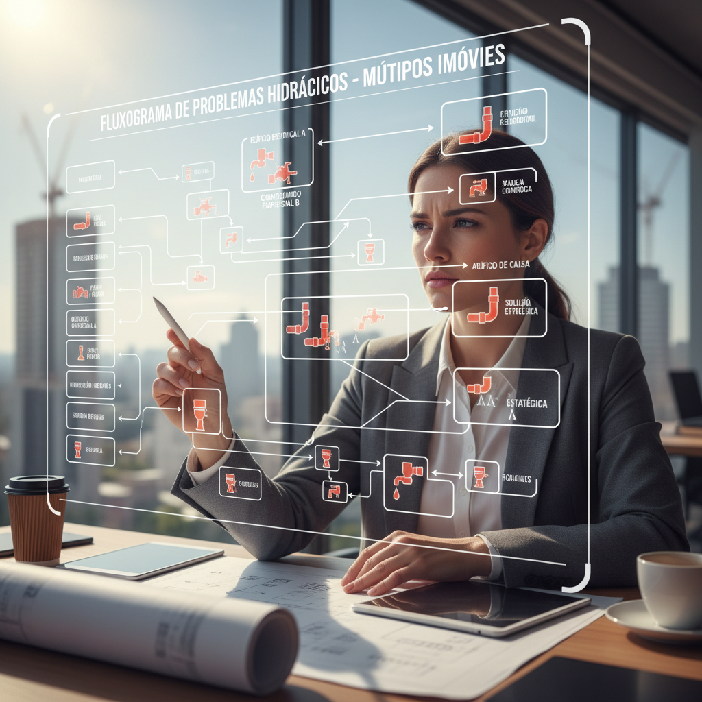 Diagrama técnico de um sistema de tubulações residenciais, mostrando seções com incrustações (calcário, gordura), rachaduras por raízes e declives inadequados, ilustrando as diversas origens dos entupimentos crônicos.