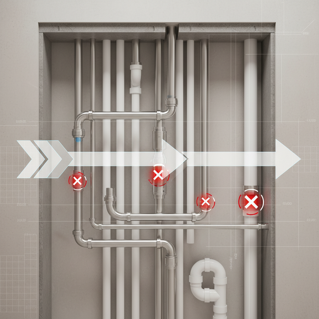 Diagrama técnico detalhado mostrando diferentes tipos de entupimentos (gordura solidificada, cabelo acumulado, objetos estranhos) em seções transversais de tubulações, com legendas precisas e escala técnica.