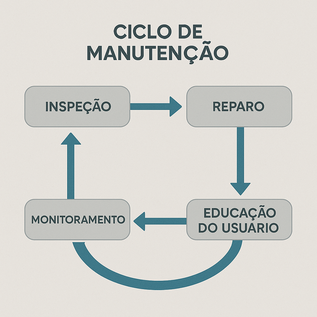 Mãos segurando um tablet ou smartphone com uma interface de comunicação ou gerenciamento de imóveis, simbolizando a agilidade na resposta. No fundo, um ambiente de cozinha ou banheiro moderno e limpo. A imagem foca na tecnologia e eficiência da comunicação.
