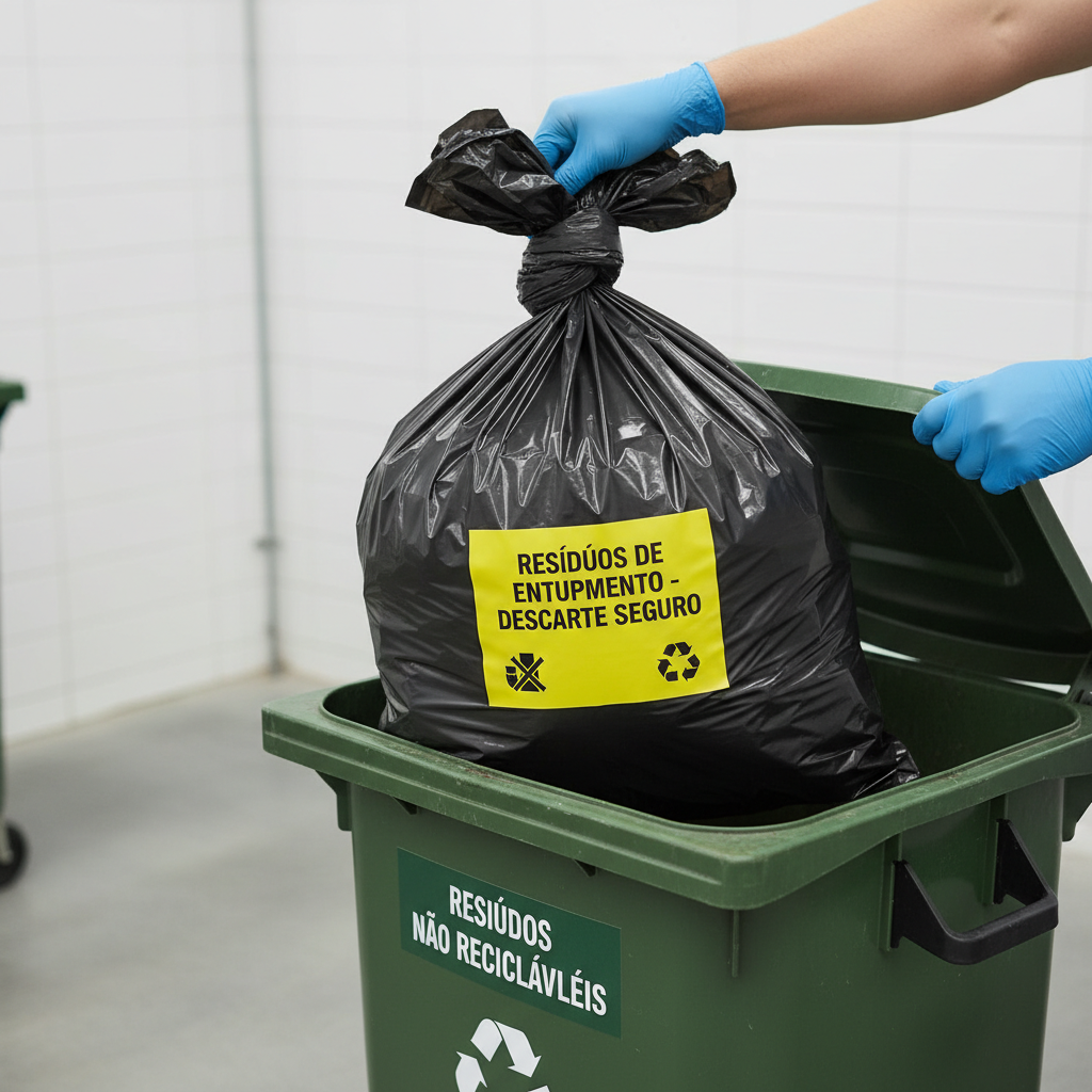 Saco de lixo resistente e duplo, devidamente fechado e identificado, pronto para descarte em uma lixeira apropriada. A imagem deve transmitir segurança e responsabilidade ambiental, com foco no <b>descarte correto de resíduos de entupimento</b>.” loading=”lazy”><figcaption>Saco de lixo resistente e duplo, devidamente fechado e identificado, pronto para descarte em uma lixeira apropriada. A imagem deve transmitir segurança e responsabilidade ambiental, com foco no <b>descarte correto de resíduos de entupimento</b>.</figcaption></figure>
<p>O manejo dos resíduos gerados durante a limpeza pós-entupimento é uma etapa crítica para evitar a contaminação secundária e proteger o meio ambiente. O <b>descarte correto de resíduos de entupimento</b> é uma responsabilidade.</p>
<p>### Segregação e Embalagem Adequada</p>
<p>Todos os materiais utilizados na limpeza — panos, luvas, máscaras, e os resíduos sólidos coletados — devem ser cuidadosamente segregados. Utilize sacos de lixo resistentes, preferencialmente duplos, para embalar esses itens. Certifique-se de que os sacos estejam bem vedados para evitar qualquer vazamento ou contato. Isso minimiza a exposição a agentes contaminantes e previne a disseminação de odores e microrganismos.</p>
<p>### Descarte Final</p>
<p>Descarte os sacos de lixo no lixo comum, seguindo as diretrizes de coleta de resíduos do seu condomínio ou município. Evite descartar esses resíduos em lixeiras internas de baixo volume ou em locais de fácil acesso a animais. A responsabilidade no descarte é um pilar fundamental para a manutenção da higiene e saúde pública.</p>
</section>
<section>
<h2>Conclusão</h2>
<p>Manter o padrão de limpeza após um entupimento no apartamento é uma tarefa que exige atenção, metodologia e o uso de produtos adequados. Mais do que uma questão estética, é uma medida fundamental de saúde e segurança para os moradores. Desde a proteção individual até a desinfecção profunda e a prevenção de odores e mofo, cada etapa é crucial para restaurar a salubridade do ambiente. Adotar uma rotina de manutenção preventiva e estar preparado com as ferramentas corretas são as melhores estratégias para evitar futuros incidentes. Se você busca uma solução mais robusta para entupimentos recorrentes ou precisa de ajuda especializada na limpeza e desinfecção, <b>entre em contato com profissionais qualificados</b> para garantir um ambiente impecável e seguro.</p>
</section>
<section>
<h2>FAQ</h2>
<h3>Quais produtos são essenciais para a limpeza após um entupimento?</h3>
<p>Água sanitária (hipoclorito de sódio), desinfetantes com ação bactericida, luvas de borracha, máscara, óculos de proteção, baldes, escovas e panos limpos são essenciais. Neutralizadores de odor e produtos antimofo também são recomendados.</p>
<h3>Por que não posso usar apenas sabão e água para limpar?</h3>
<p>Sabão e água removem a sujeira visível, mas não eliminam eficazmente as bactérias, vírus e outros microrganismos patogênicos presentes na água de esgoto. A desinfecção com produtos como água sanitária é crucial para garantir a salubridade do ambiente.</p>
<h3>Como posso remover o mau cheiro que fica depois de um entupimento?</h3>
<p>A ventilação intensa do ambiente, o uso de desumidificadores e a aplicação de neutralizadores de odor específicos são as melhores estratégias. Certifique-se de que todas as superfícies foram devidamente limpas e desinfetadas, pois odores persistentes podem indicar a presença de resíduos ou umidade.</p>
<h3>Onde posso comprar um desentupidor de vaso sanitário?</h3>
<p>Desentupidores de vaso sanitário podem ser encontrados em supermercados, lojas de departamento, home centers (lojas de materiais de construção e reforma) e lojas especializadas em produtos para casa e limpeza.</p>
<h3>Quando devo chamar um profissional para limpeza após um entupimento?</h3>
<p>Se o volume de efluentes for muito grande, se houver suspeita de contaminação severa, se odores persistirem mesmo após a limpeza ou se você não se sentir seguro para realizar a desinfecção completa, é altamente recomendável chamar uma empresa especializada em limpeza e desinfecção pós-enchentes ou entupimentos.</p>
</section>
<section>
<h2>Links Externos</h2>
<p><strong>Produtos de Limpeza e Desinfecção: Guia da Anvisa:</strong><br />
      <a href=