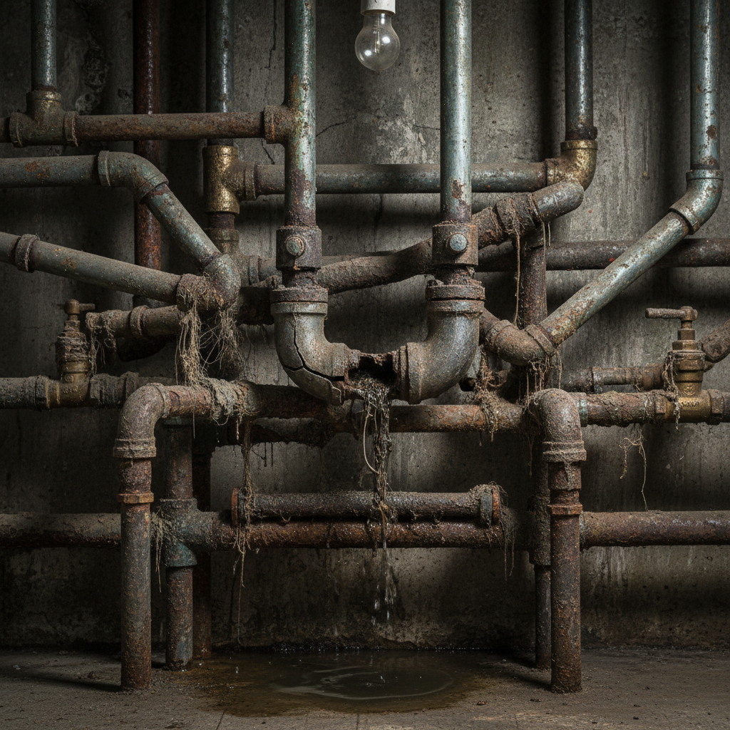 Um técnico especializado utilizando uma câmera de vídeo inspeção de alta resolução em um encanamento subterrâneo, com um monitor exibindo em tempo real as condições internas das tubulações, revelando fissuras e obstruções não visíveis.