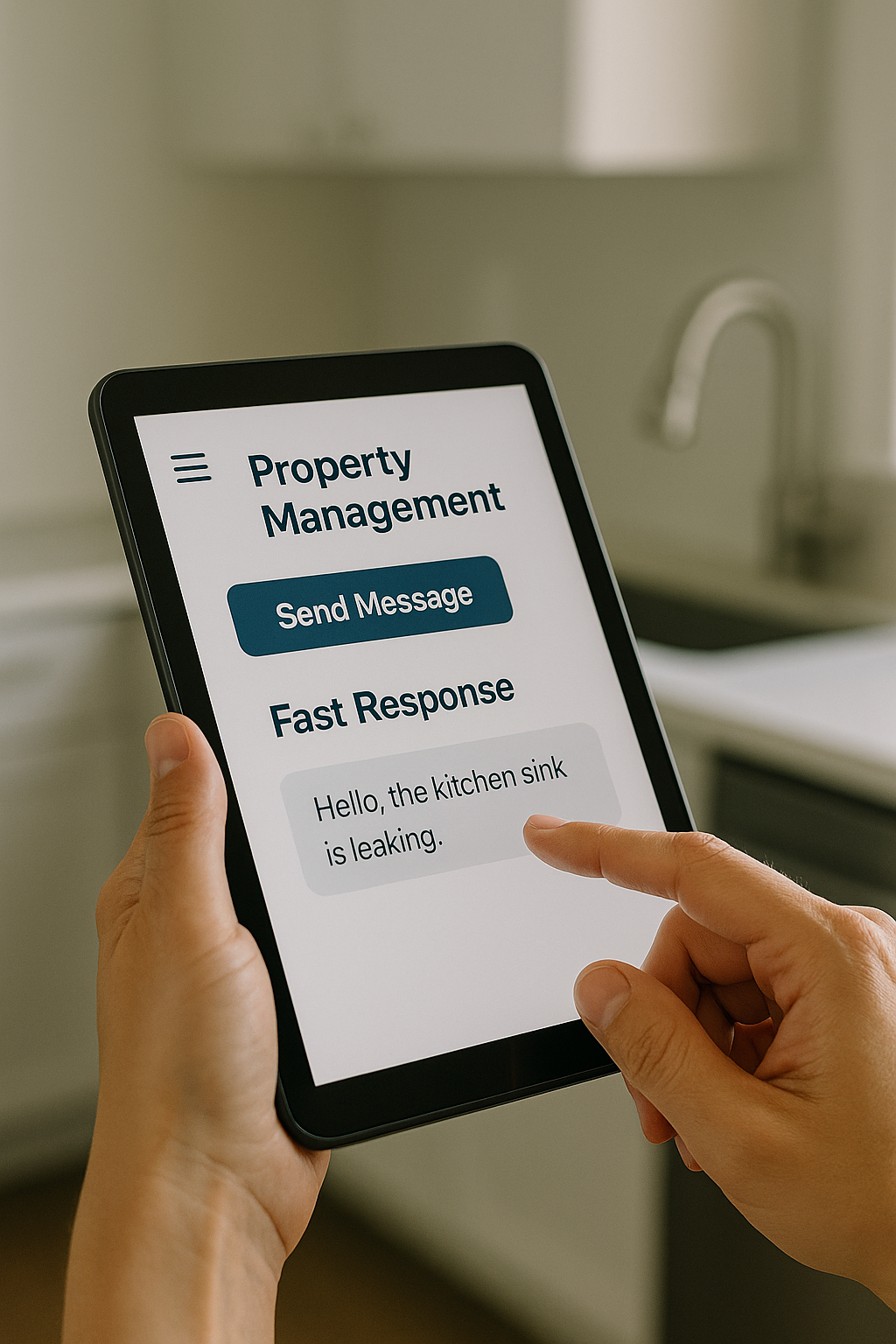 Documentos organizados em uma pasta, com um tablet exibindo um e-mail ou mensagem de texto sobre comunicação. Um contrato de aluguel aberto está em destaque, simbolizando a importância de registros. A imagem é limpa e focada em organização e informação.
