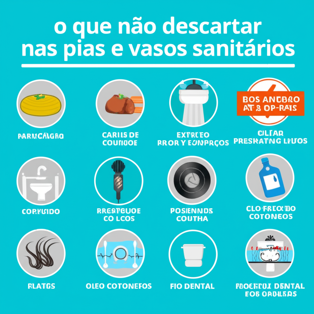 Infográfico sobre o que não descartar nas pias e vasos sanitários.