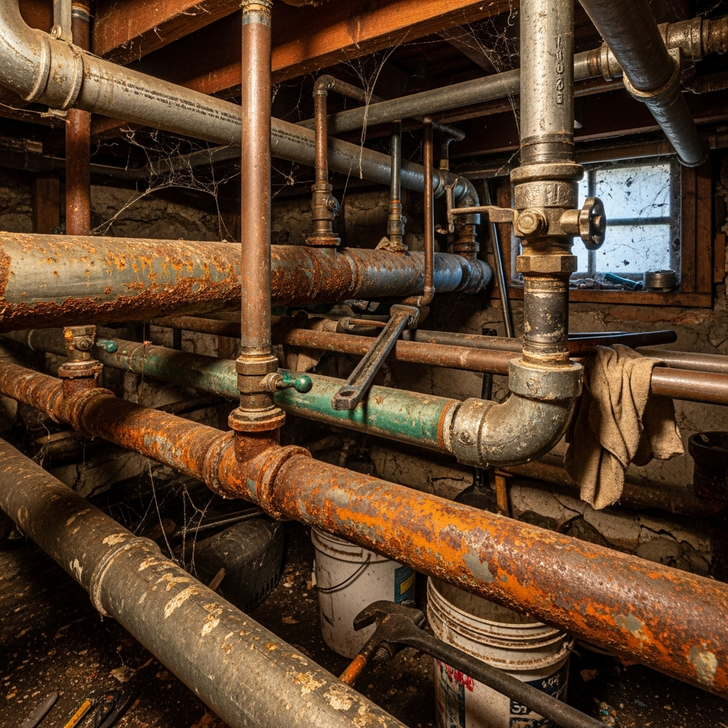 encanamento antigo corroído com sinais de entupimento