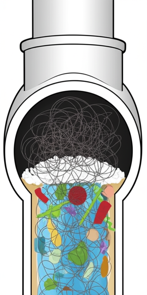 Imagem ilustrativa de um cano entupido com resíduos.