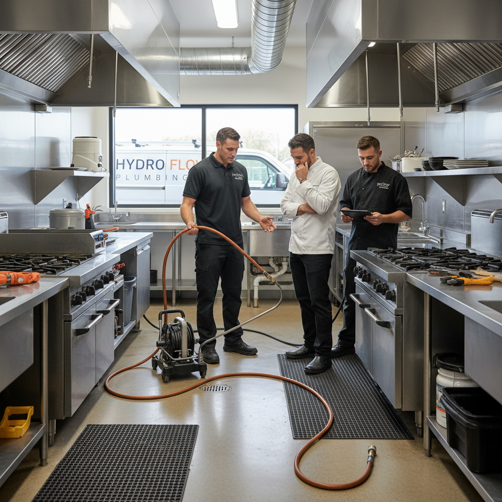 Imagem real de uma equipe de desentupimento em ação, com um técnico explicando o processo a um cliente, transmitindo confiança e profissionalismo. O cenário pode ser uma residência ou um estabelecimento comercial.