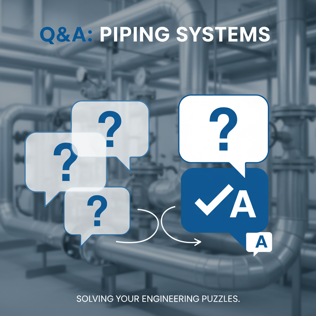 Uma imagem com um design gráfico limpo e moderno, apresentando balões de fala ou ícones de interrogação sobrepostos a uma imagem sutil de um sistema de tubulação, simbolizando perguntas e respostas sobre o tema.
