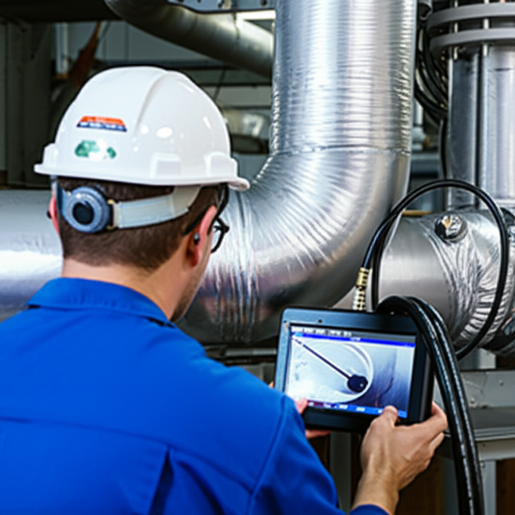 Profissional inspecionando tubulação com câmera endoscópica.png