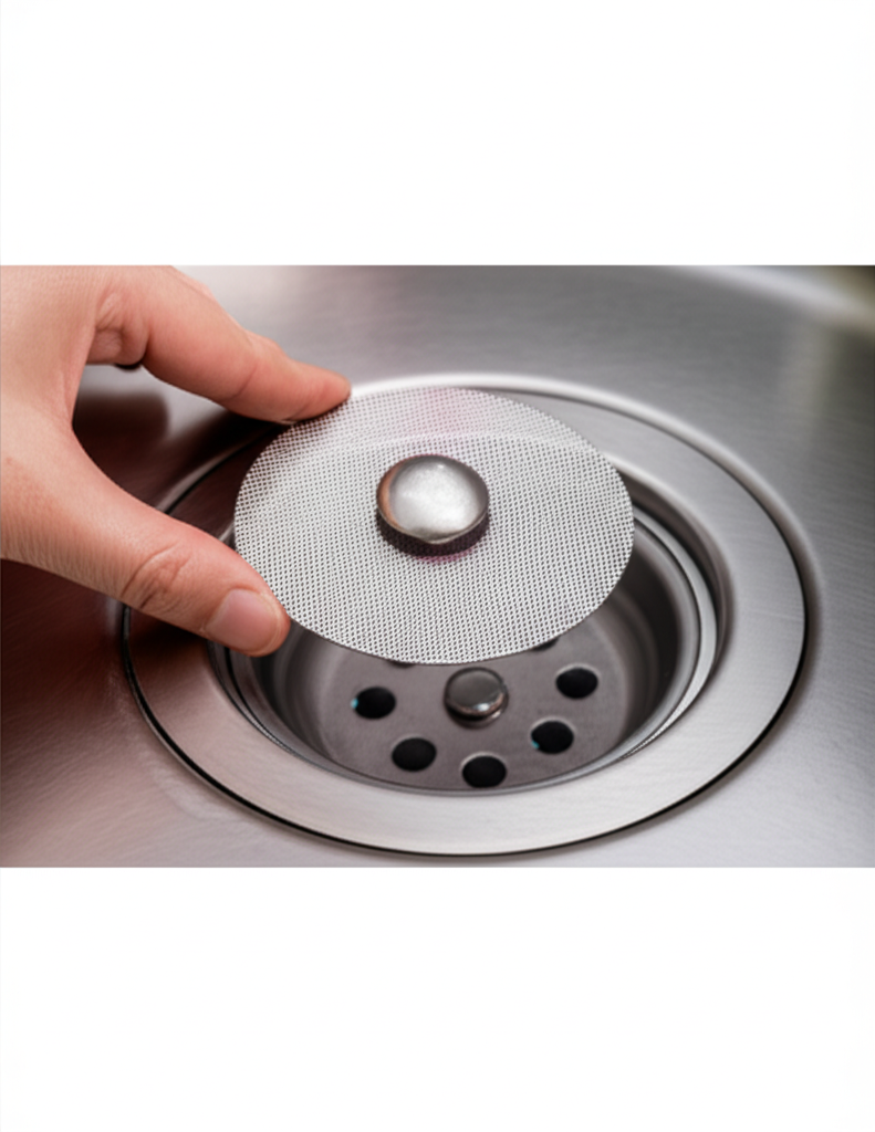 Instalação de tela protetora no ralo da pia.