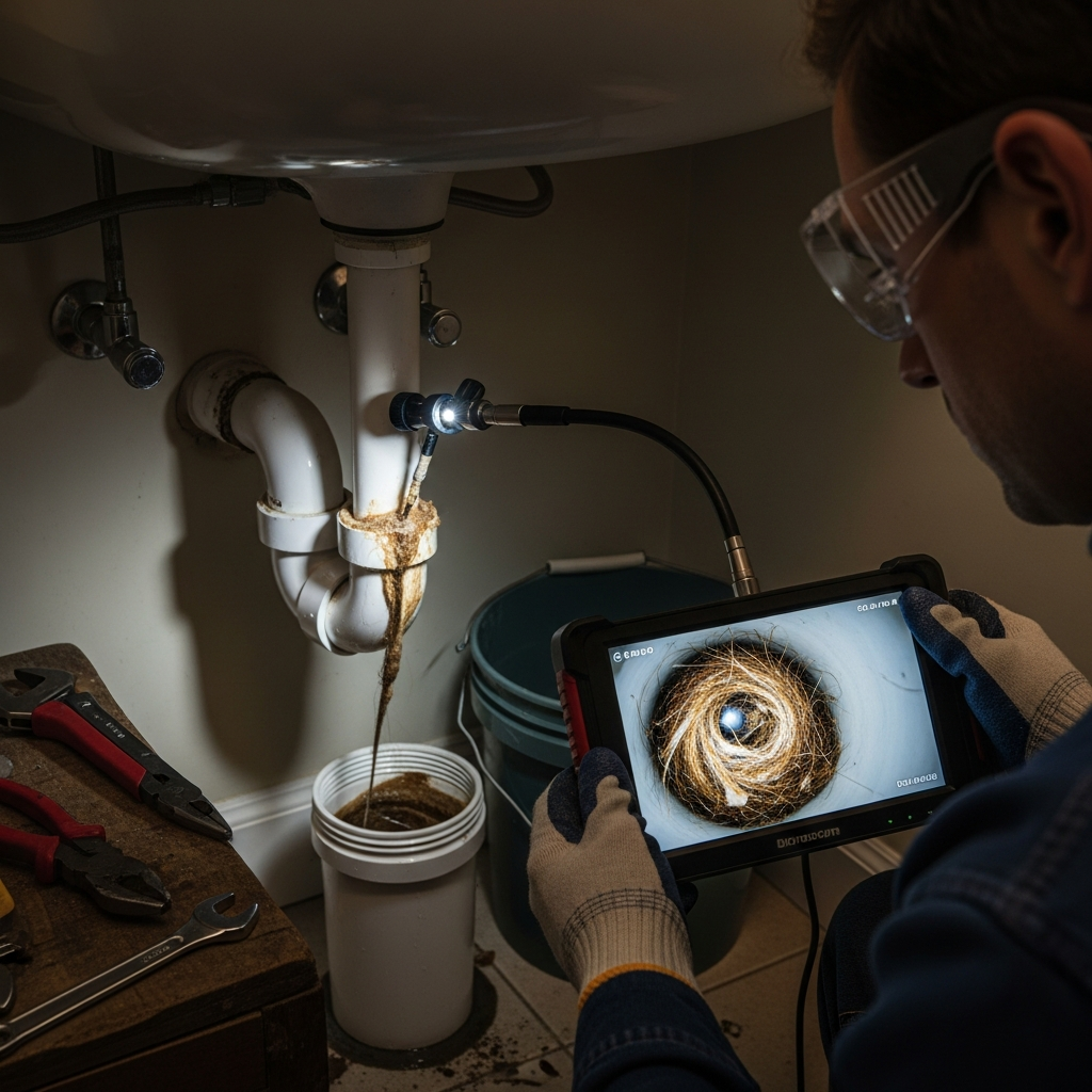 Utilização de luvas e máscara durante a limpeza de esgoto.