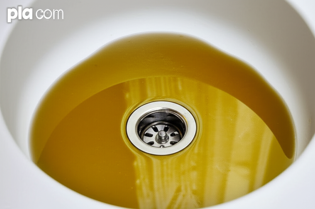 pia com água empoçada indicando um possível entupimento