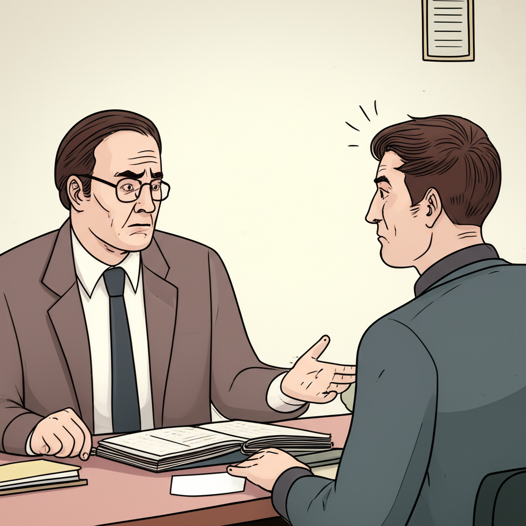 Proprietário ouvindo atentamente a reclamação do inquilino.