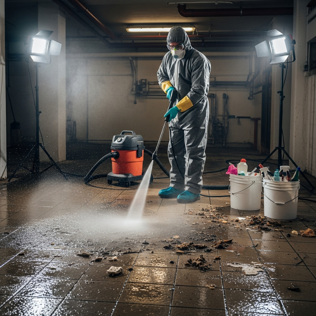 Produtos de limpeza, luvas e balde para desinfecção.png