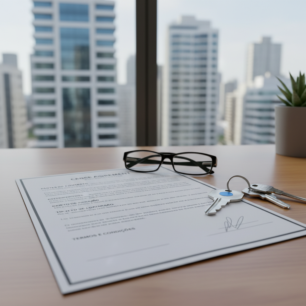 Uma pessoa (proprietário ou administrador) em uma ligação telefônica com um semblante atencioso, anotando detalhes em um bloco de notas, com um fundo de apartamento limpo e bem cuidado, simbolizando a escuta ativa e o registro da reclamação.