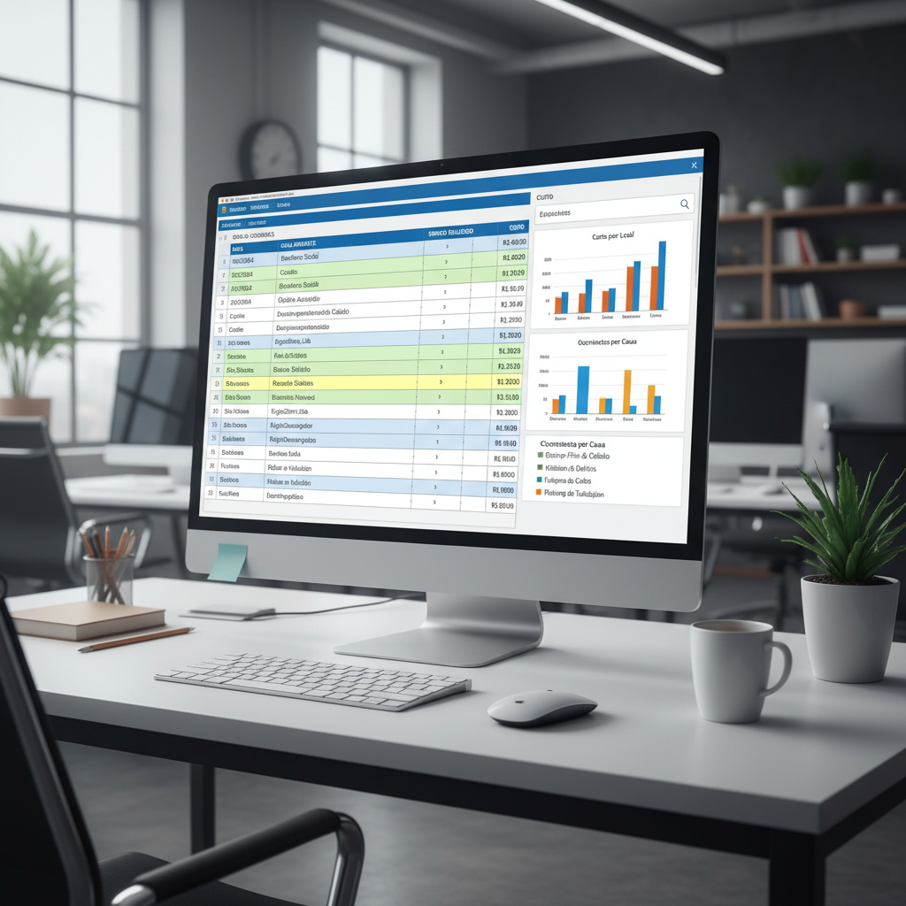 Uma planilha digital detalhada com colunas para