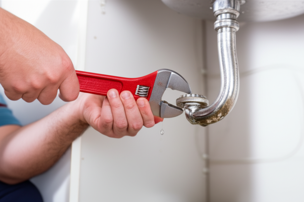 Inquilino tentando desentupir pia.