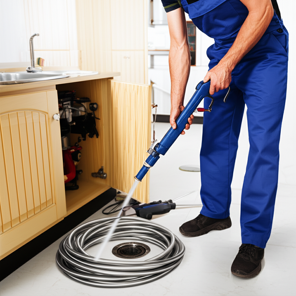 Técnico de desentupidora com equipamentos em apartamento.png