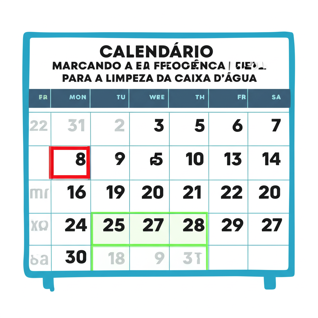 Calendário marcando a frequência ideal para a limpeza da caixa d'água, reforçando a importância da regularidade na manutenção.