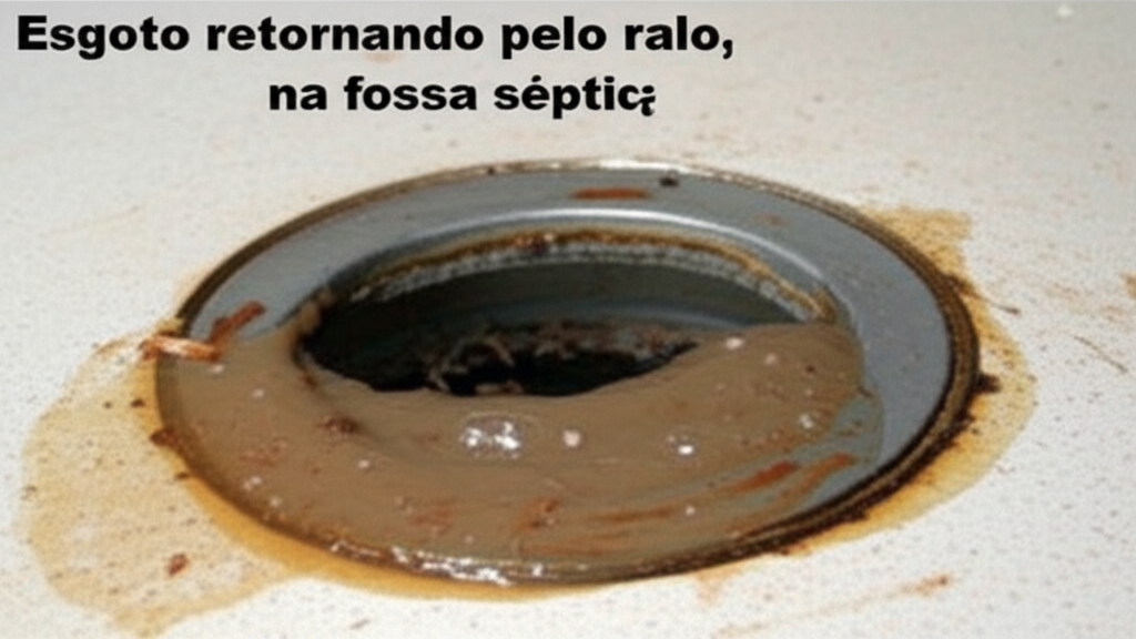 Esgoto retornando pelo ralo, indicando problema na fossa séptica.