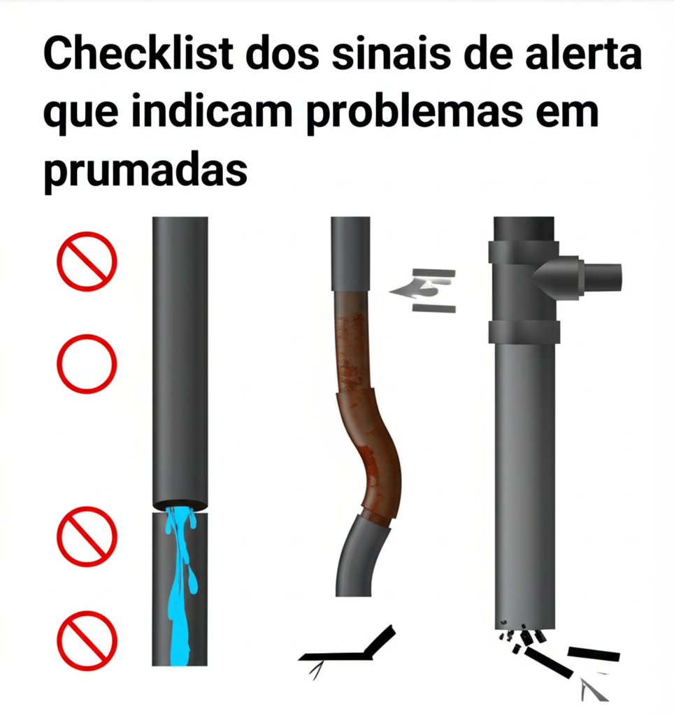 Checklist visual dos sinais de alerta que indicam problemas em prumadas.