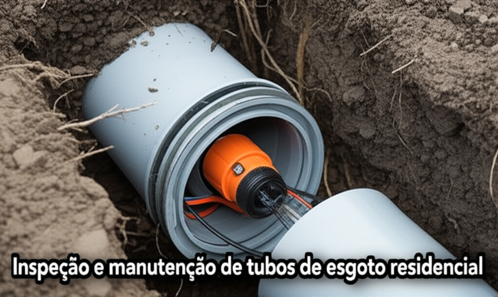 Inspeção e manutenção de tubos de esgoto residencial.