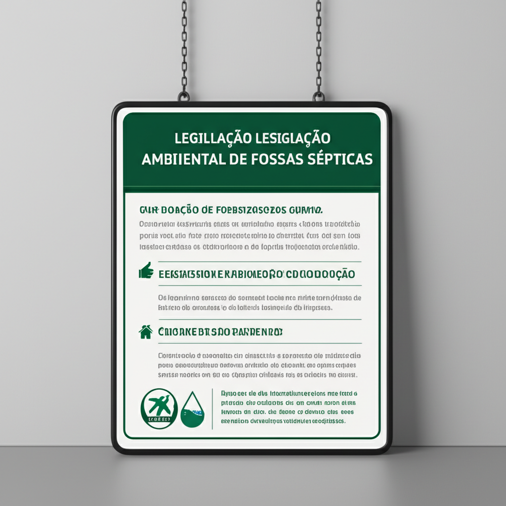 Placa informativa sobre a legislação ambiental para limpeza de fossas sépticas.