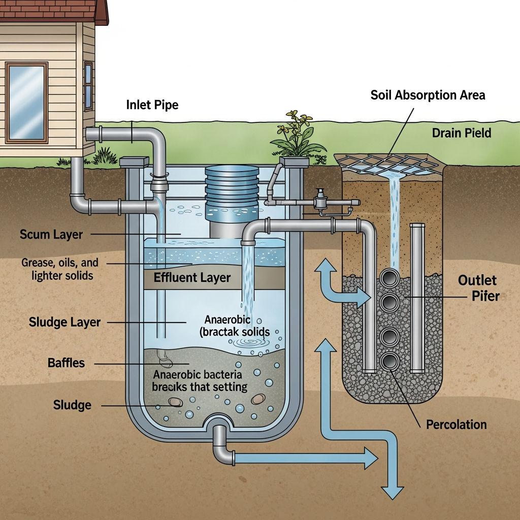 Fossa séptica instalada em área residencial, mostrando a importância do tratamento de esgoto.