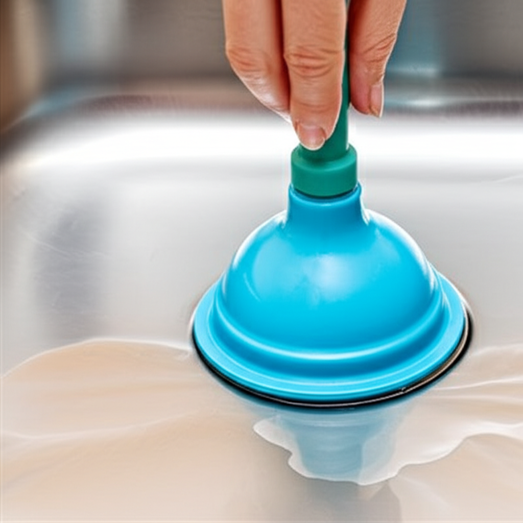 Sequência de imagens ilustrando o passo a passo do uso correto do desentupidor de borracha.