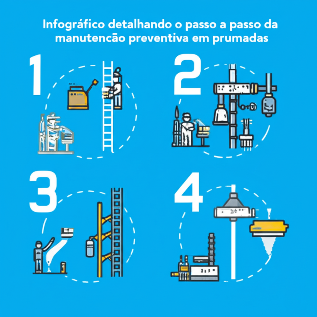 Infográfico detalhando o passo a passo da manutenção preventiva em prumadas.