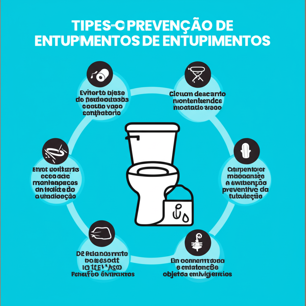 Dicas visuais de prevenção de entupimentos, como o uso de protetores de ralo e a limpeza regular das tubulações.
