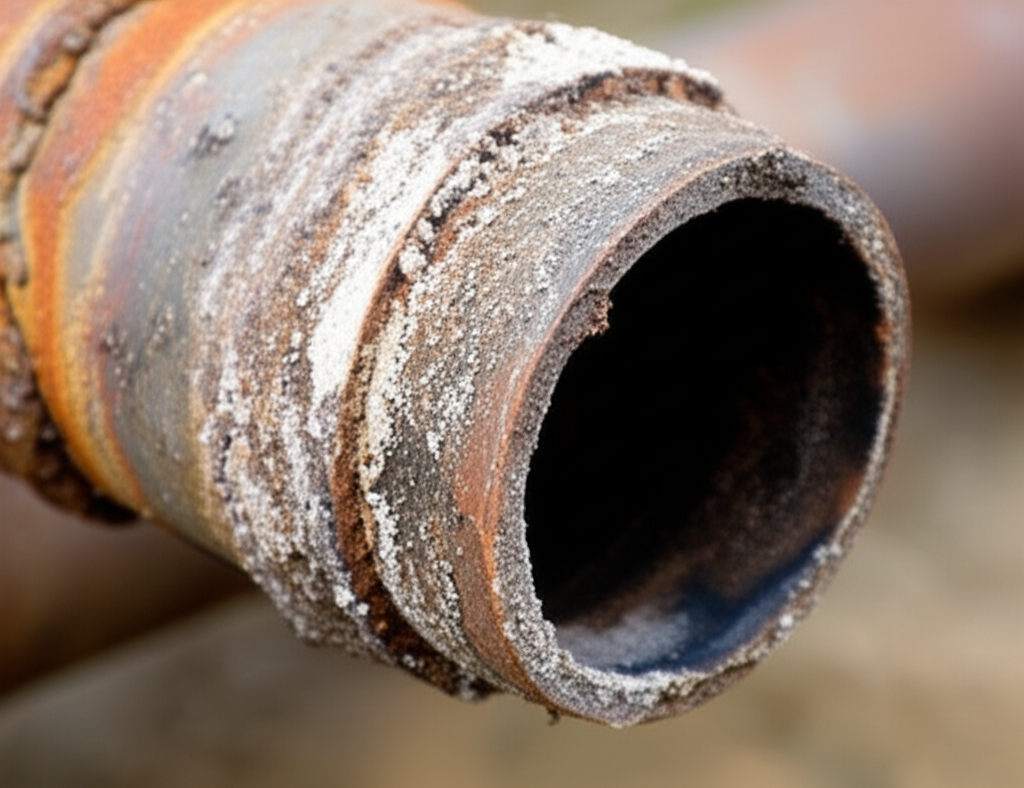 Cano corroído pelo uso contínuo de desentupidor químico.