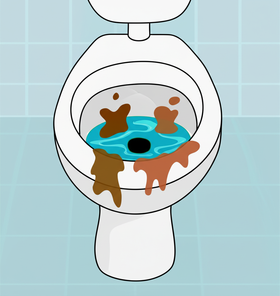 Imagem ilustrativa de um vaso sanitário com dificuldade de escoamento, indicando possível problema na fossa séptica.