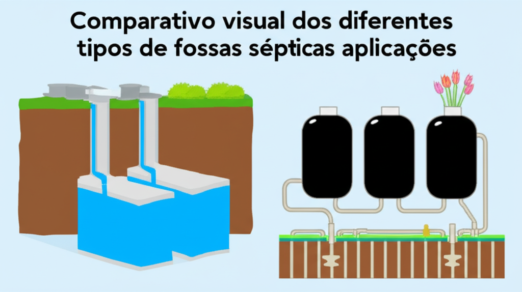 Comparativo visual dos diferentes tipos de fossas sépticas, destacando suas características e aplicações.