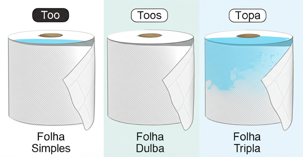 Infográfico mostrando os diferentes tipos de papel higiênico e sua capacidade de se desfazer na água.