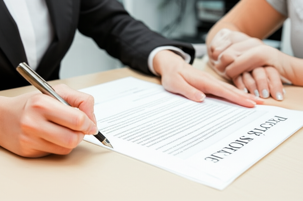 Contrato de locação sendo assinado por duas pessoas, representando a formalização do acordo entre inquilino e proprietário.