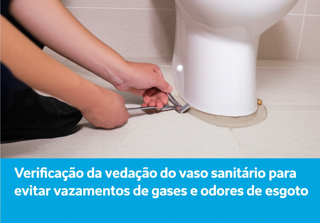 Verificação da vedação do vaso sanitário para evitar vazamentos de gases e odores de esgoto.