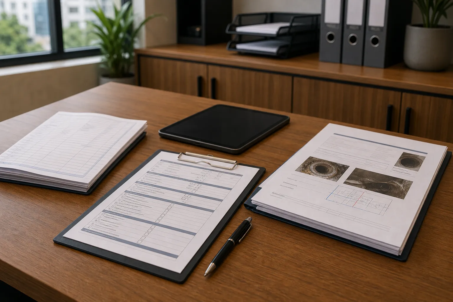 Relatório técnico e checklist organizados para documentar o retorno de água pelo ralo.