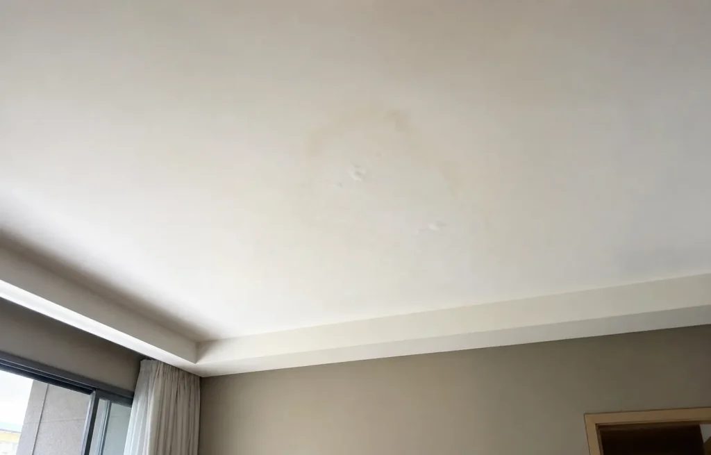 Mancha de umidade em laje interna com pintura estufada