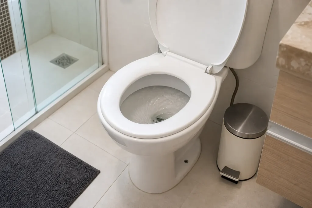 Ralo residencial com escoamento lento sendo observado antes de um atendimento técnico.