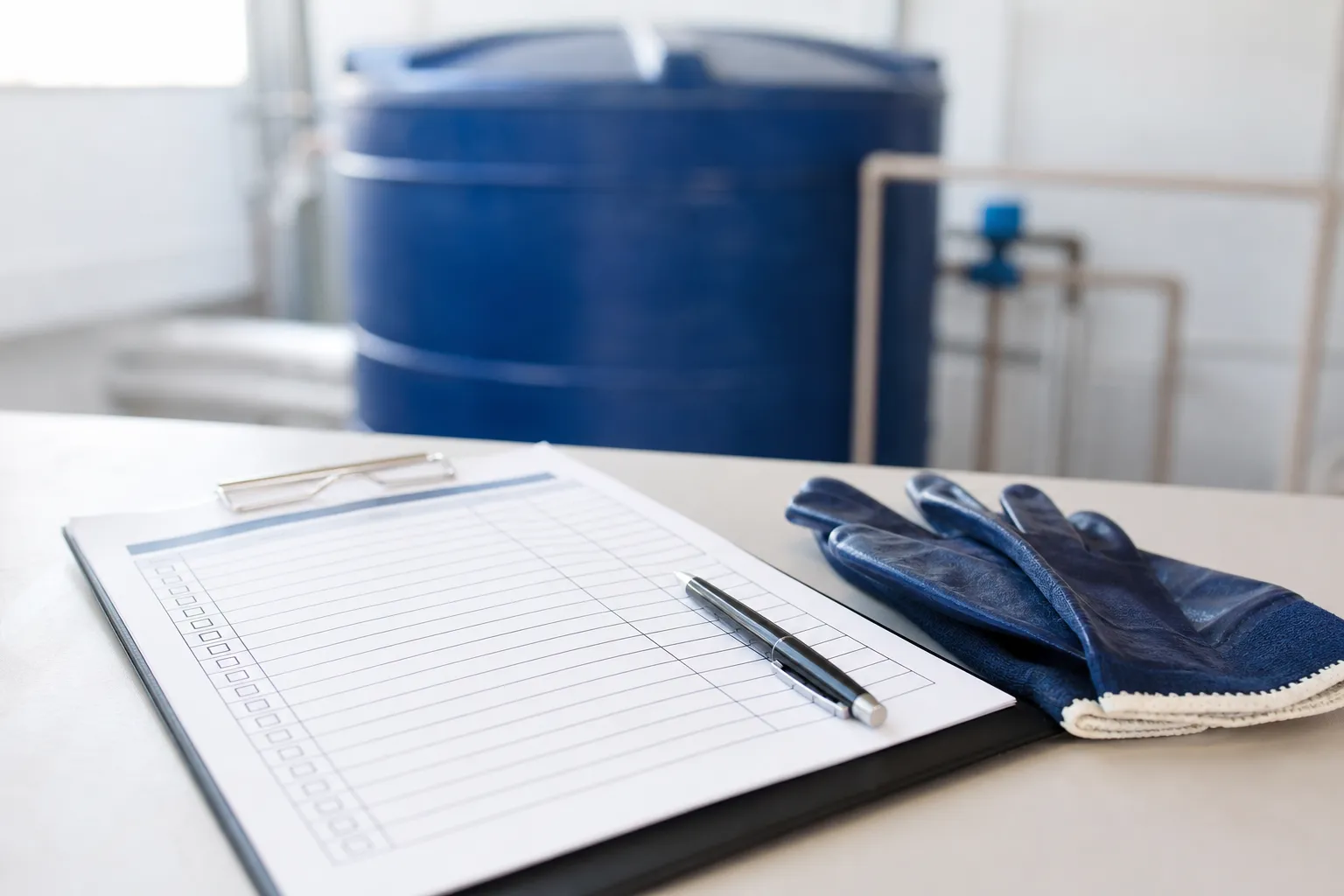 Checklist de manutenção usado após limpeza de caixa d’água