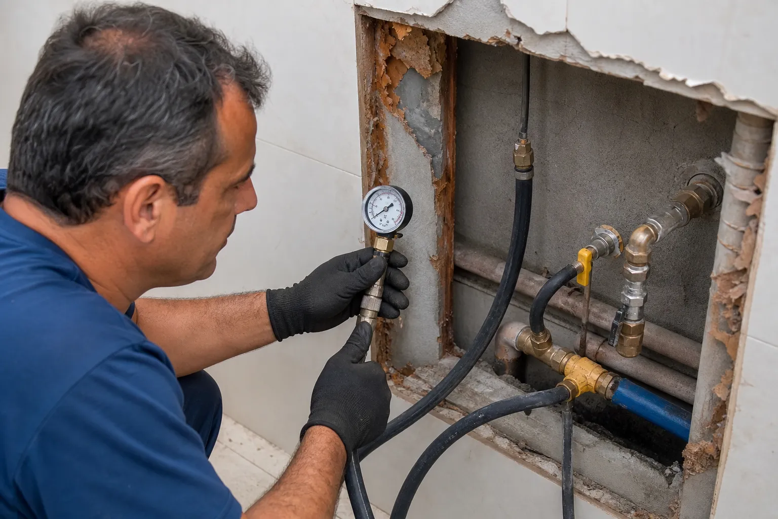 Tecnico combina teste de estanqueidade com outras leituras para fechar o diagnostico.