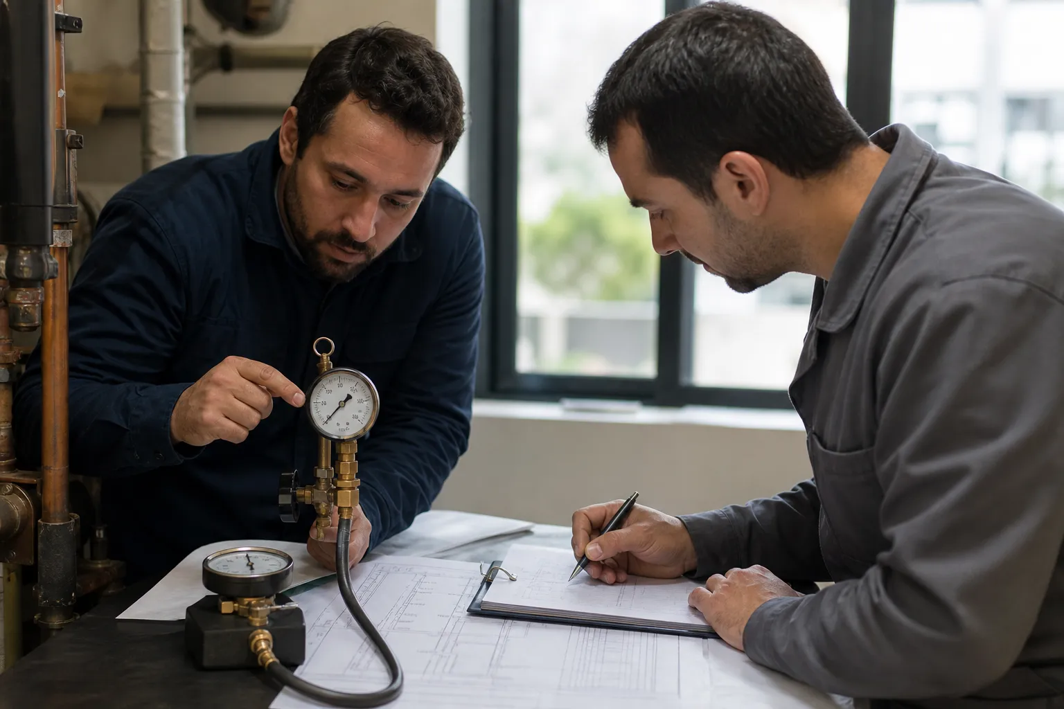 Teste de estanqueidade em tubulação fechada para verificar se o trecho mantém vedação.