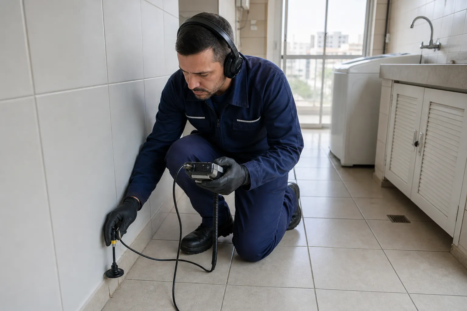 Mancha discreta no teto de apartamento com sinal de umidade.
