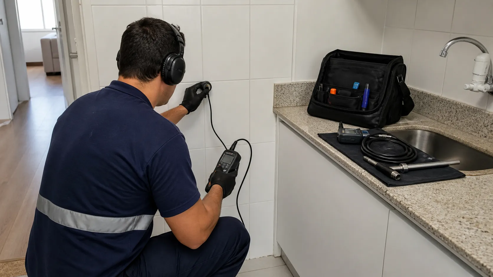 Profissional realiza avaliação técnica relacionada a cano furado sinais antes de quebrar.