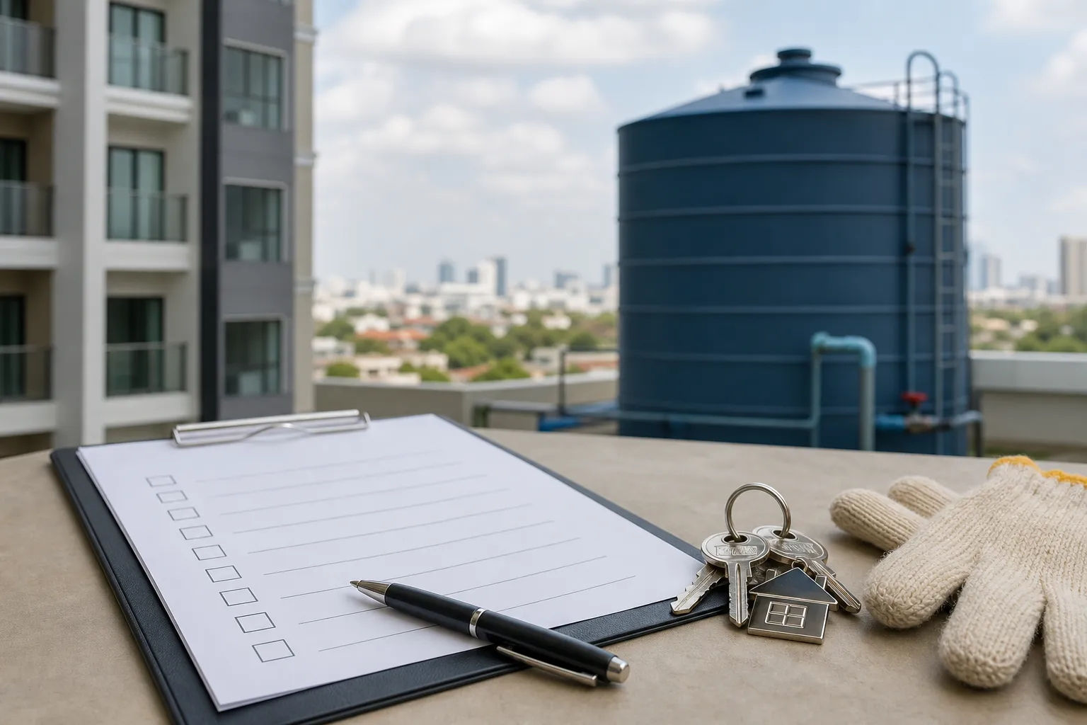 Checklist de manutenção usado após limpeza de reservatório condominial.
