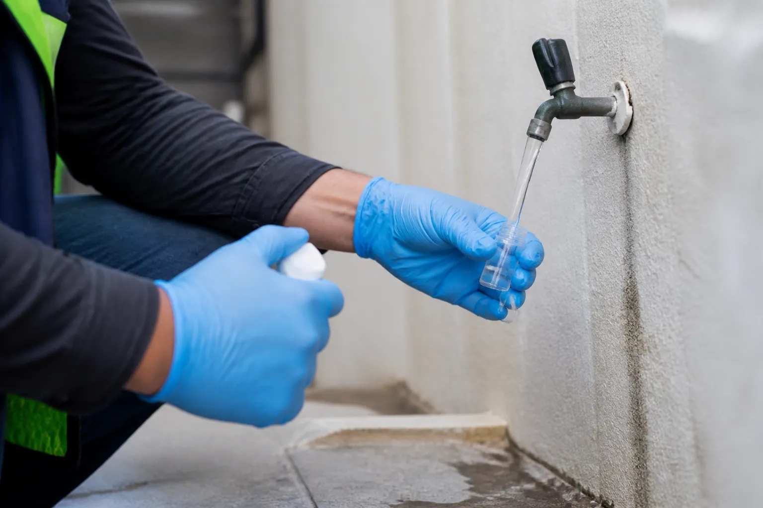 Profissional realiza avaliação técnica relacionada a controle de qualidade da agua cuidados.
