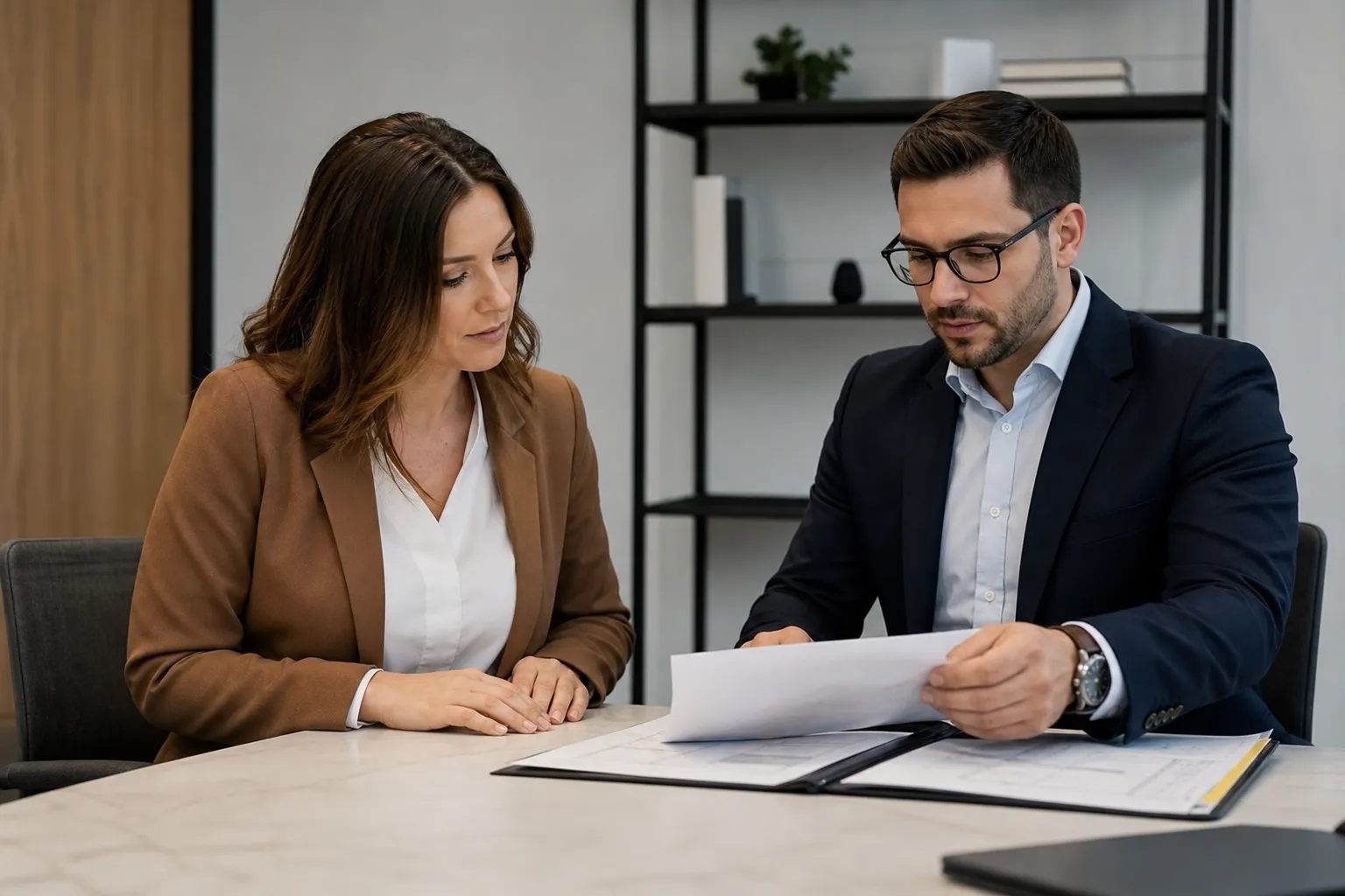 Responsável pelo imóvel confere documentação após avaliação técnica.