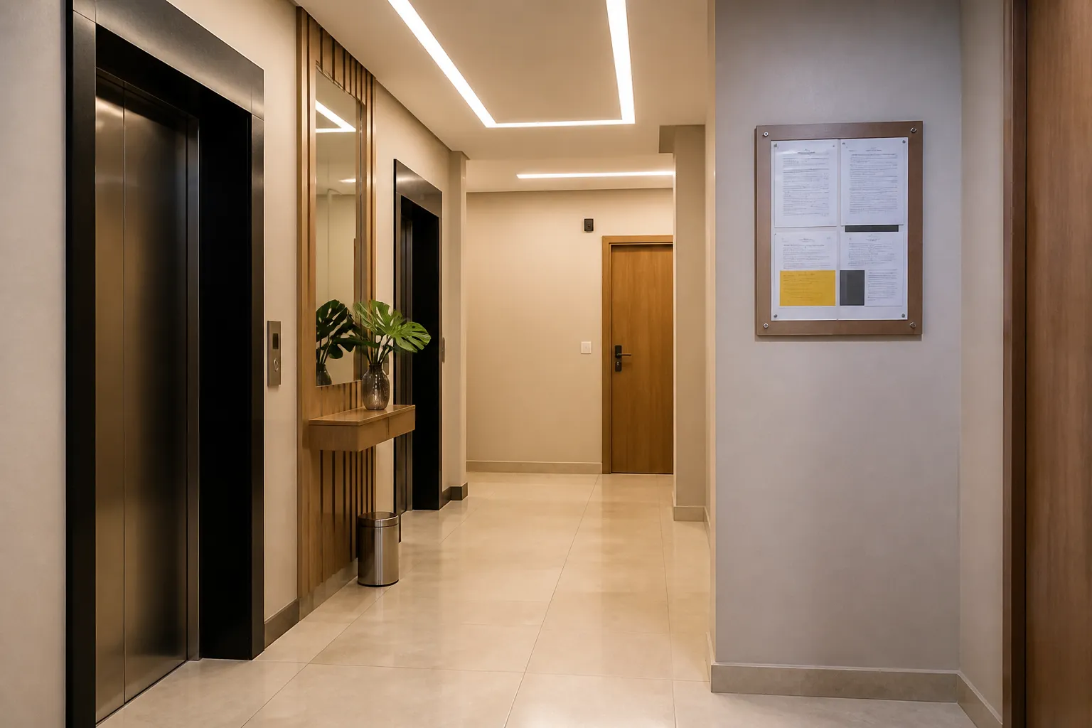 Hall de prédio residencial contextualiza a comunicação com moradores.